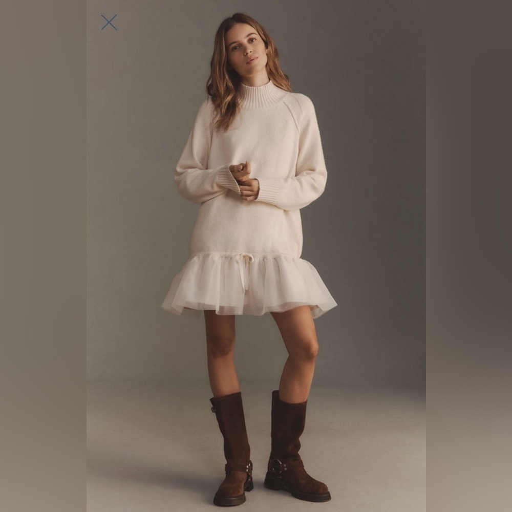 NWOT Anthropologie Long Sleeve Turtleneck Tulle Twofer Mini Dress